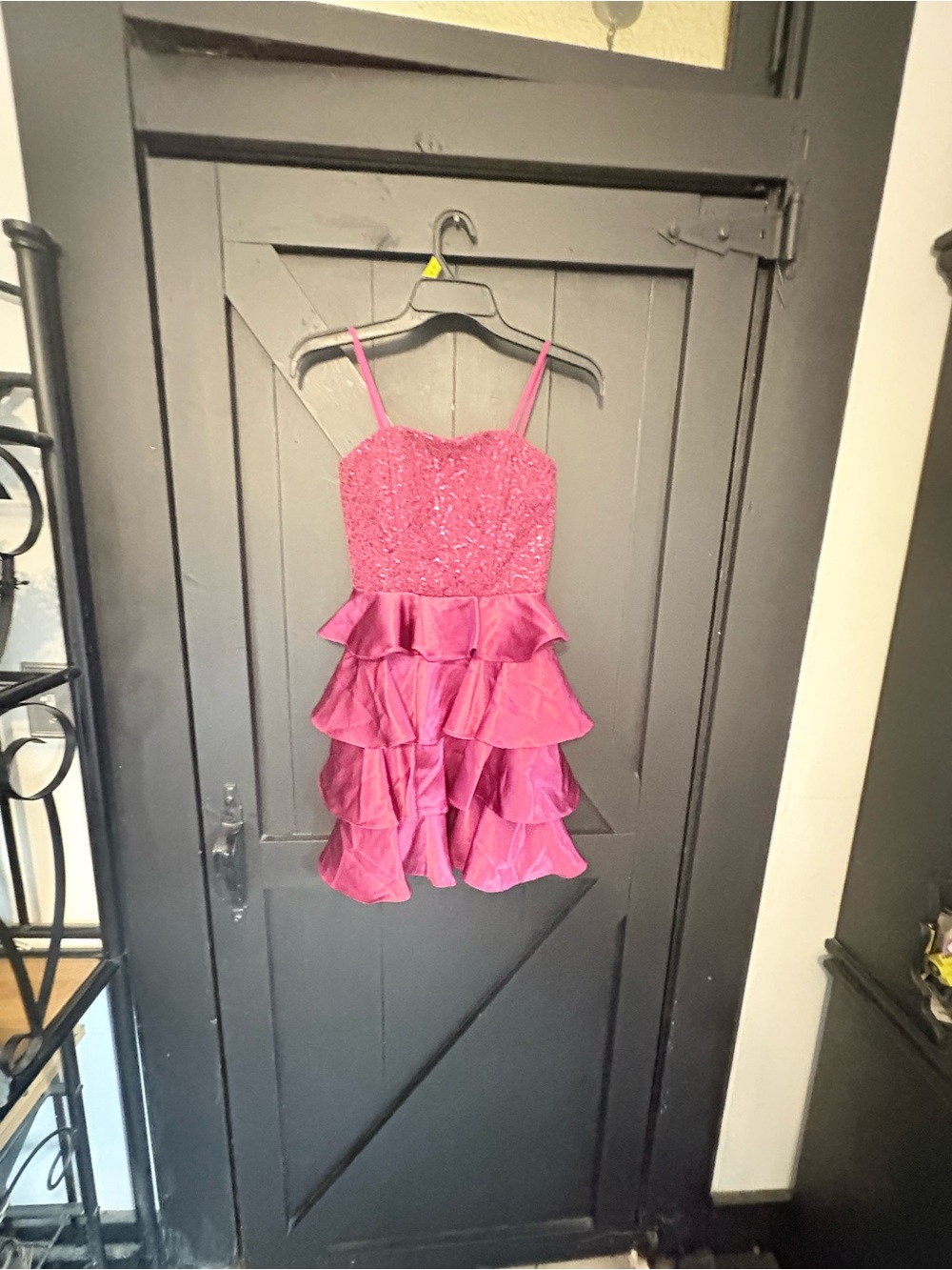 Macy's Fuchsia Sequin Bodice Ruffle Mini Dress